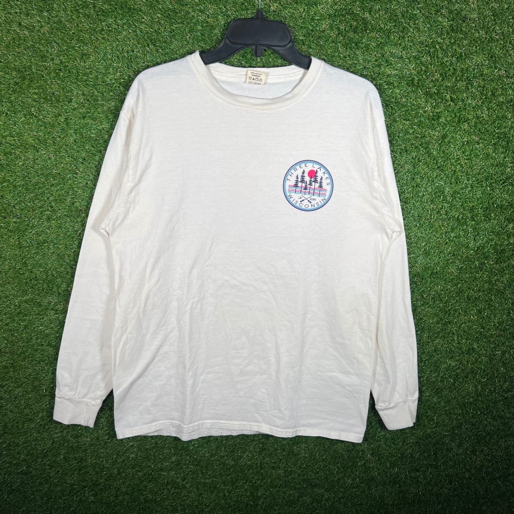 Blue 84 Three Lakes Wisconsin Up North Graphic Long Sleeve Tee Cream Mens Medium